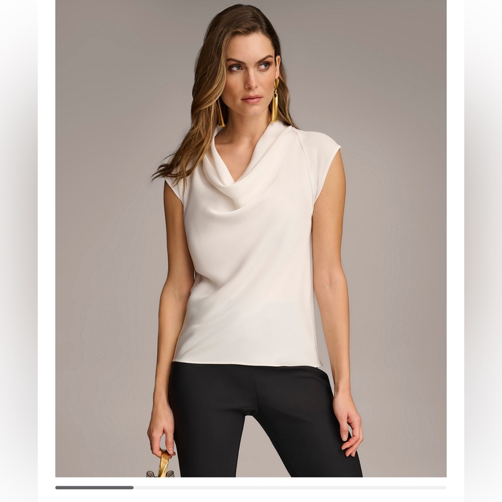 Donna Karan Cream Cowl Neck Top